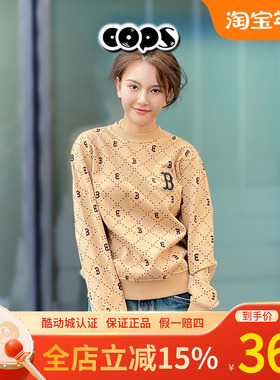 MLB男女圆领卫衣2023秋季虞书欣同款老花满标长袖套头衫3AMTM0134