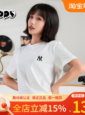 MLB短袖男女装NY小标新款T恤运动服圆领休闲白色半袖3ATSB0263
