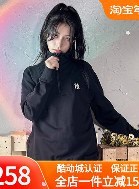 MLB男女翻领半拉链NY刺绣卫衣23秋季运动服休闲套头衫3AMTB0534