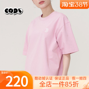 MLB少女粉色短袖男女情侣NY新款小标休闲圆领宽松T恤3ATSB0253
