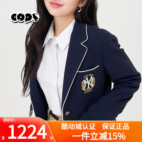 MLB外套女款24款NY复古学院风JK徽章休闲西装上衣3FJKV0141/JKV01