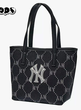 MLB2026新款情侣托特包男女NY钻石老花拎包大容量单肩包3AORMJ26N