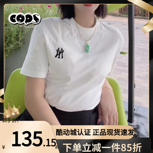 MLB短袖男女装NY小标新款T恤运动服圆领休闲白色半袖3ATSB0153