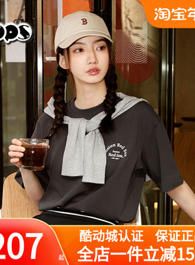 MLB短袖男女情侣25新款NY字母印花灰色圆领休闲运动T恤3ATSB4153