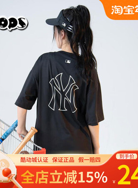 MLB24款情侣短袖男女NY字母镂空印花学院风休闲运动T恤3ASWB2243