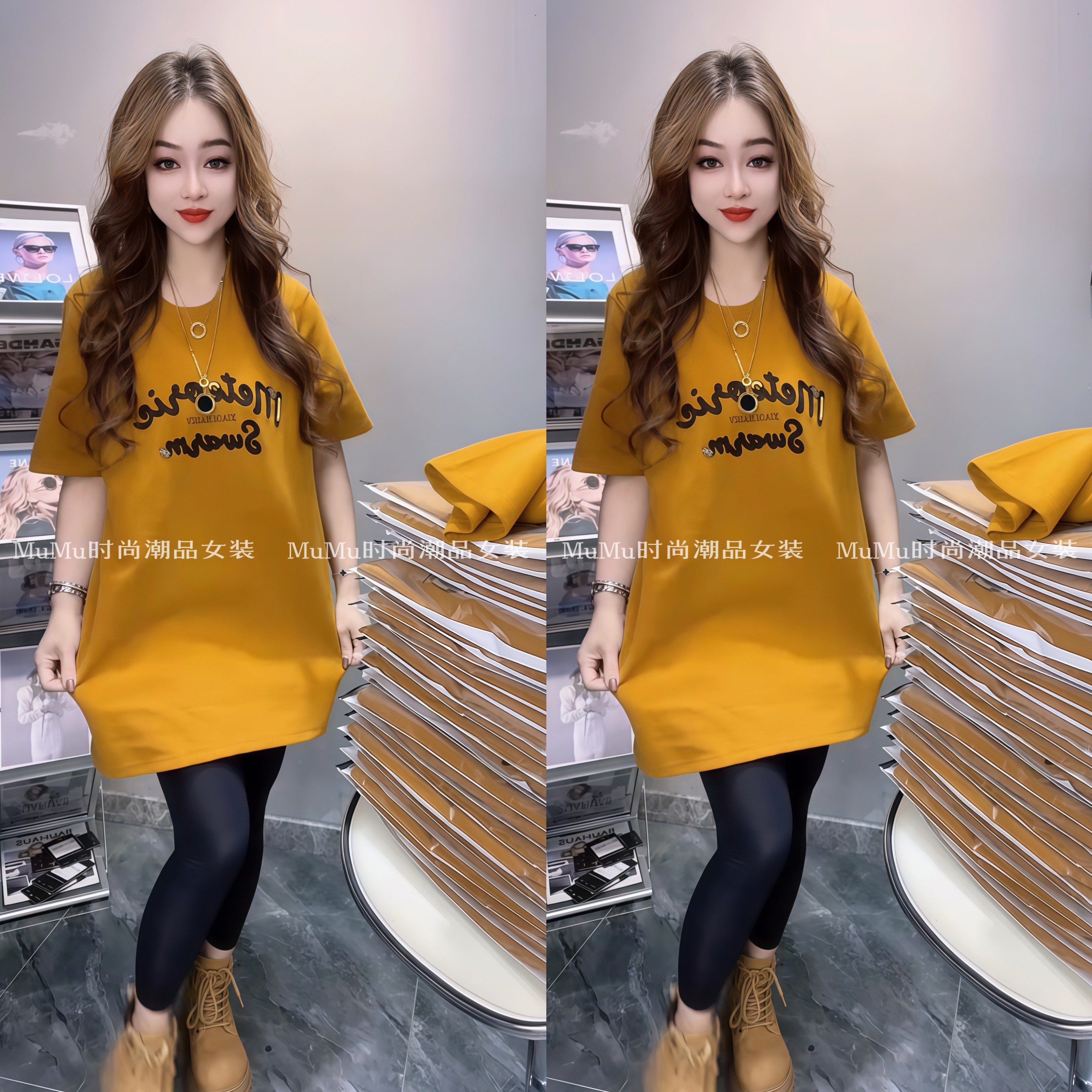 短袖女t恤中长款冬季新款休闲洋气刺绣字母打底衫内搭磨毛上衣