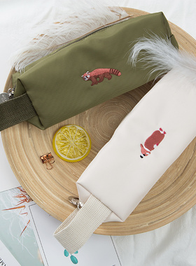 ins简约韩国大容量刺绣笔袋女小清新大学生初中生可爱帆布文具袋