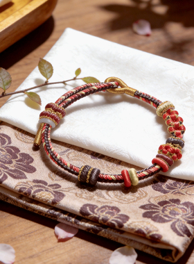 民族风手工红绳手链可穿转运珠