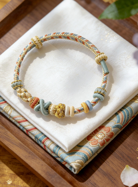 清新桃花手工编织双联结转运手绳