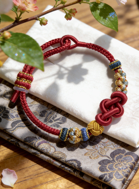 如意结红绳桃花转运珠手链