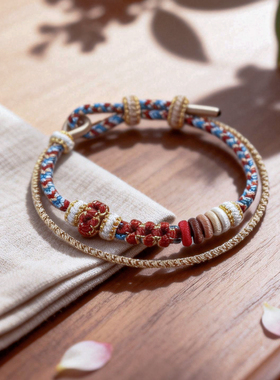 双层叠戴有钱花手工编织手链