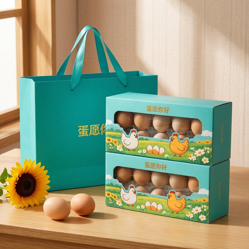 开窗透明鸡蛋盒103050枚农家土鸡蛋礼盒手提盒白卡纸空盒包装定制