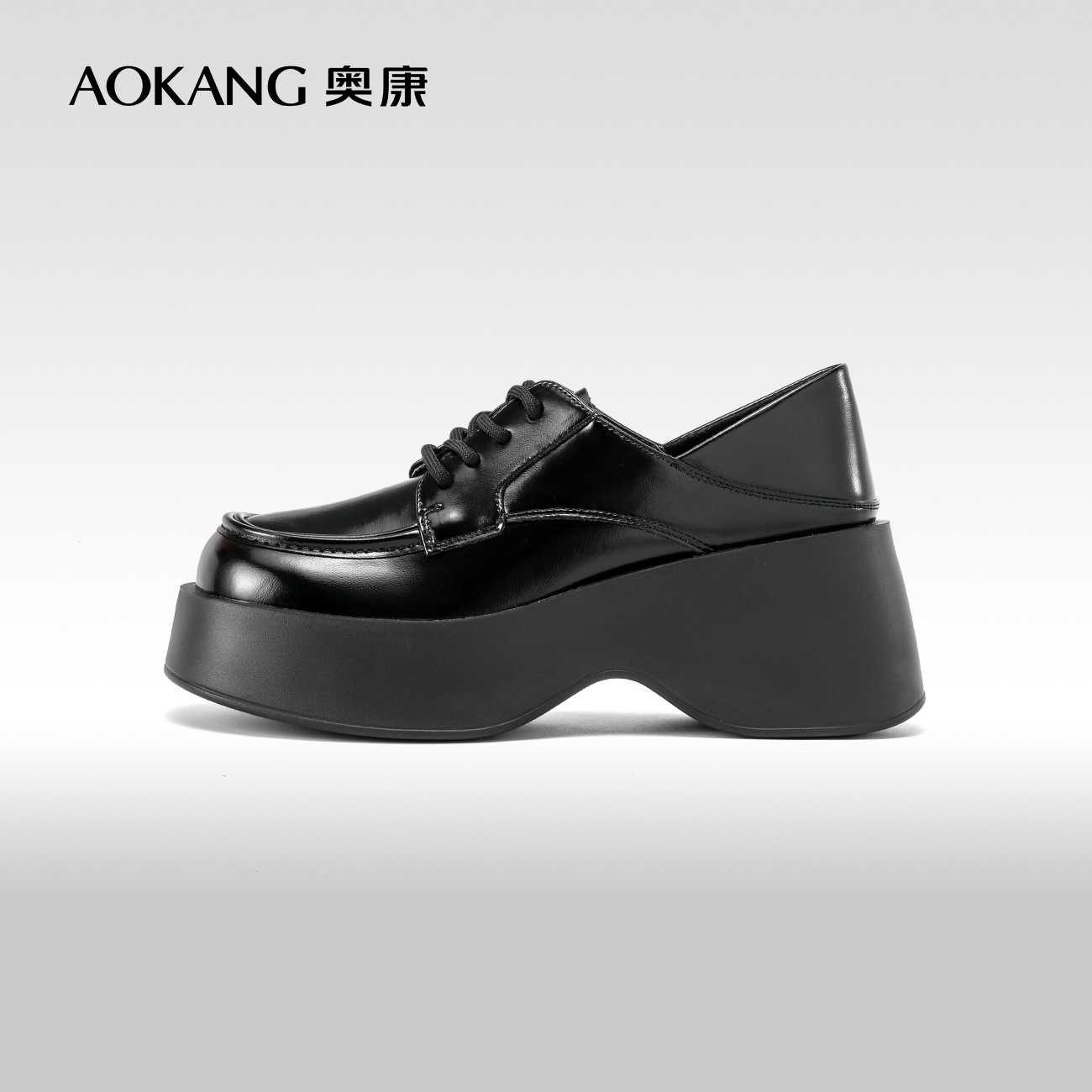 奥康女鞋 秋季新款松糕厚底百搭英伦风复古乐福鞋玛丽珍单鞋