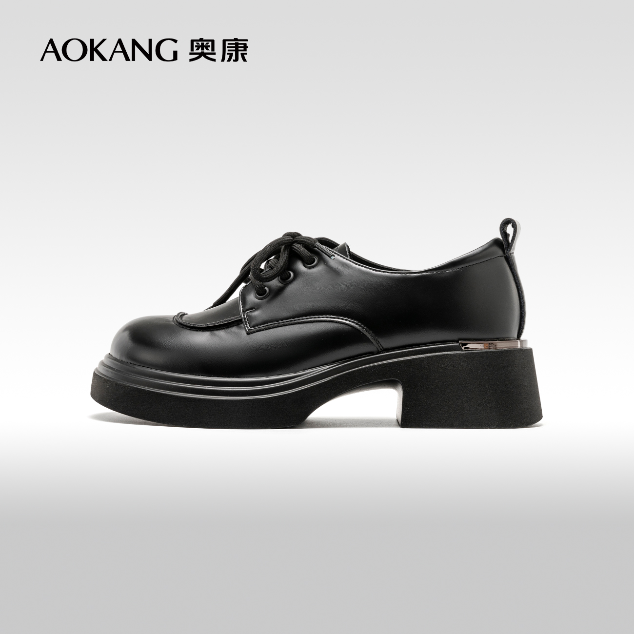 奥康百搭时尚系带英伦风小皮鞋