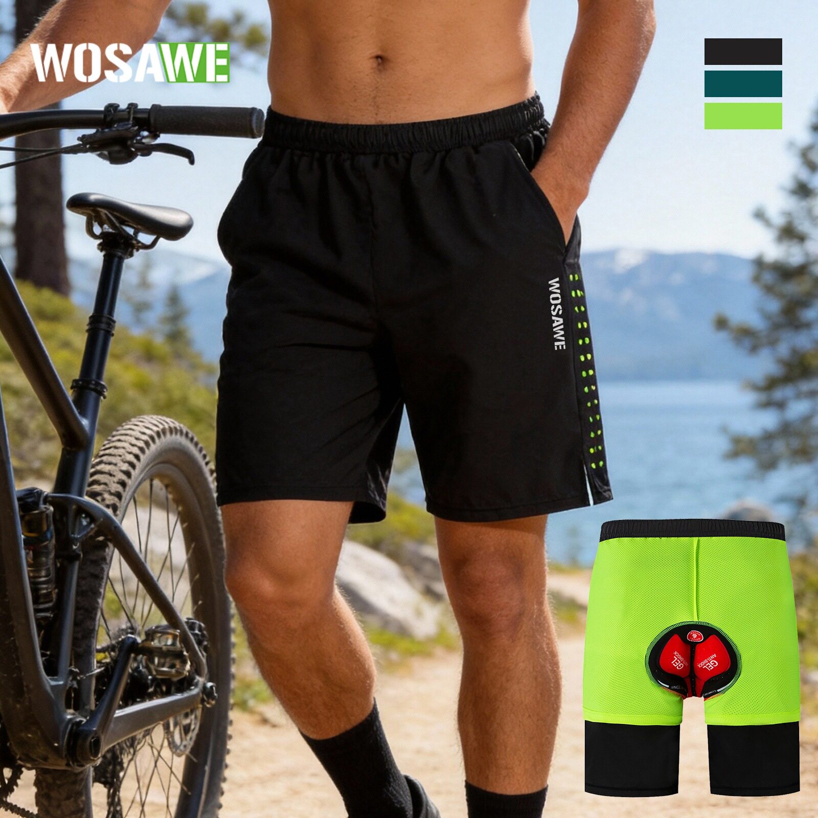 WOSAWE春夏季山地越野骑行短裤二合一速降骑行裤宽松休闲运动裤
