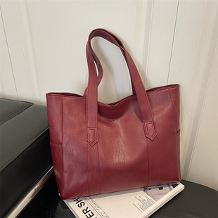 欧美复古大容量水洗pu布大容量妈2026休闲纯色新款 托特单肩包包女