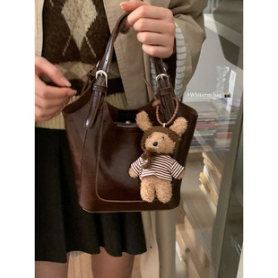 跨境小众质感女士手提包小拎包2025新款 简约水桶包百搭单肩斜挎包