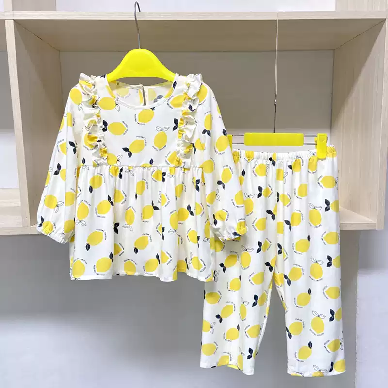 现货清仓春夏套装女童女孩洋气家居服女宝棉绸睡衣空调服