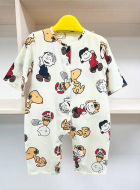 婴儿夏季爬服男女宝宝薄款连体衣纯棉佰汇福绵绸闭裆哈衣睡衣夏装
