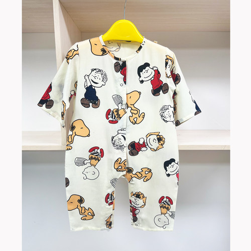 婴儿夏季爬服男女宝宝薄款连体衣纯棉佰汇福绵绸闭裆哈衣睡衣夏装