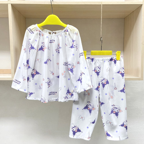 裁缝店选料定做女童家居服套装女孩棉绸长袖童装睡衣空调服春夏款