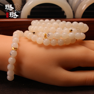 璐璐的玉器店 和田玉野牛沟黄口白玉 新疆青花籽料手串