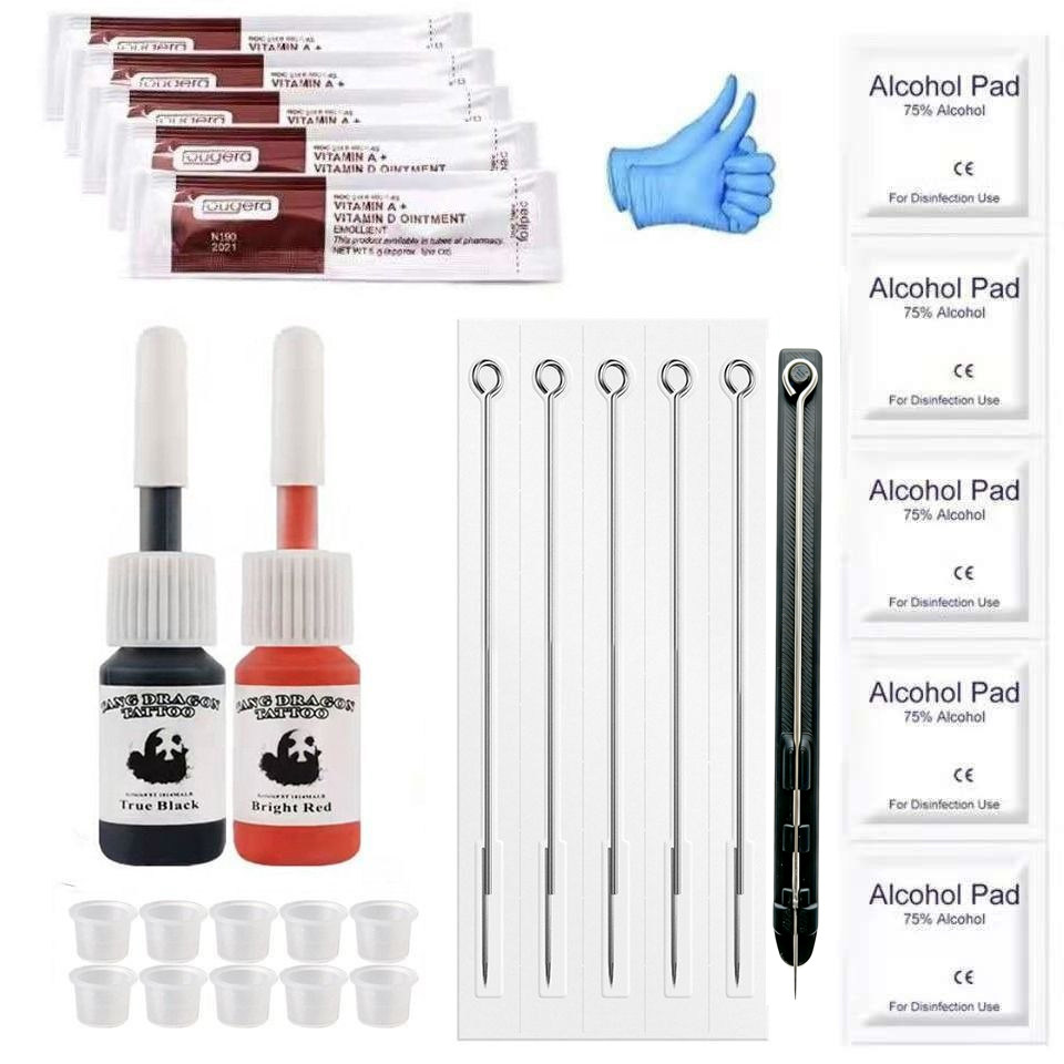 手工纹身套装自学自己纹身手扎刺纹身套装文身针色料修复膏酒精片