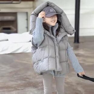 法国Fad Cardin女童羽绒服马甲秋冬2023新款儿童90白鸭绒坎肩外套