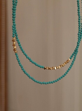 倾尽年华天然绿松石项链钛钢极细2mm原矿石无优化小绿松石锁骨女