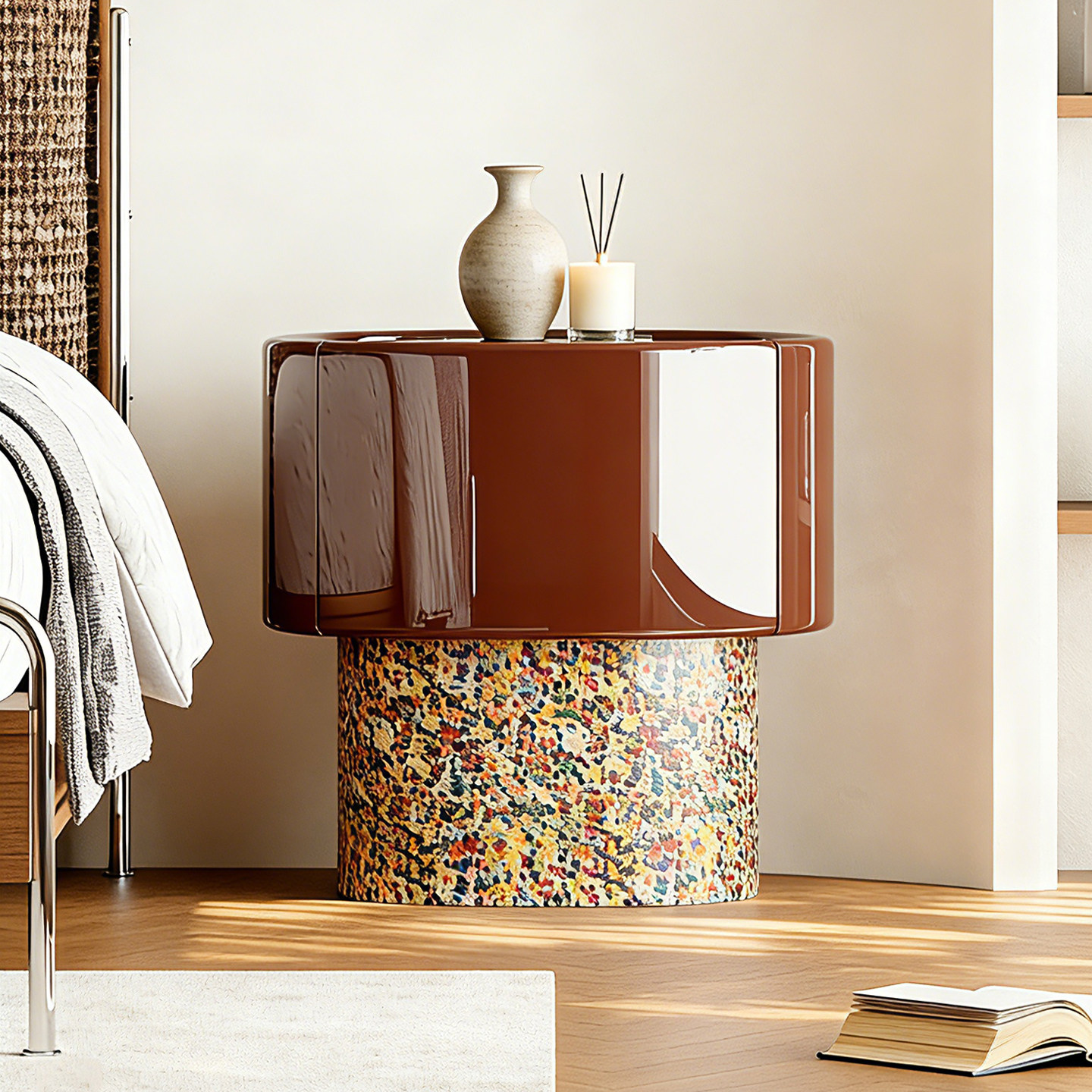 新款烤漆床头柜高亮光高级卧室收纳柜意式轻奢多巴胺复古风抽屉柜