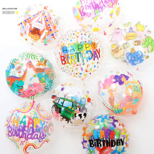 卡通ins风气球形透明印花彩色4D氦气球儿童生日派对场景布置桌飘