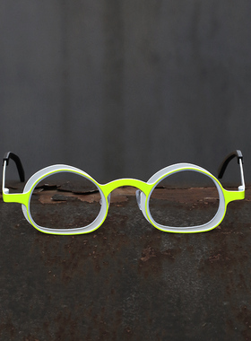 Theo比利时进口蛋形不对称圆形眼镜框架双层纯钛超轻个性设计师款