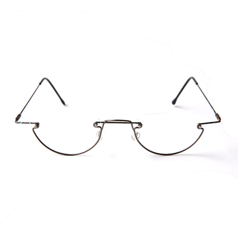 现货| 德国产下半框枪灰色哑光金属半圆形半月近视眼镜架个性装饰