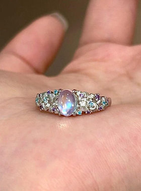 小红书同款仿蓝月光石戒指女