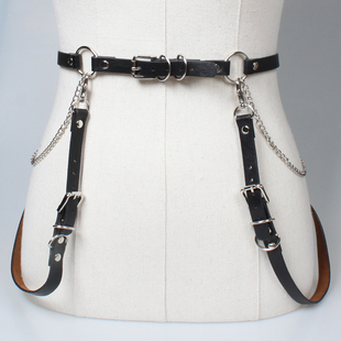 多用腰链背带链 暗黑嘻哈潮范腰带朋克皮制爱心腰链jk链条皮带ins