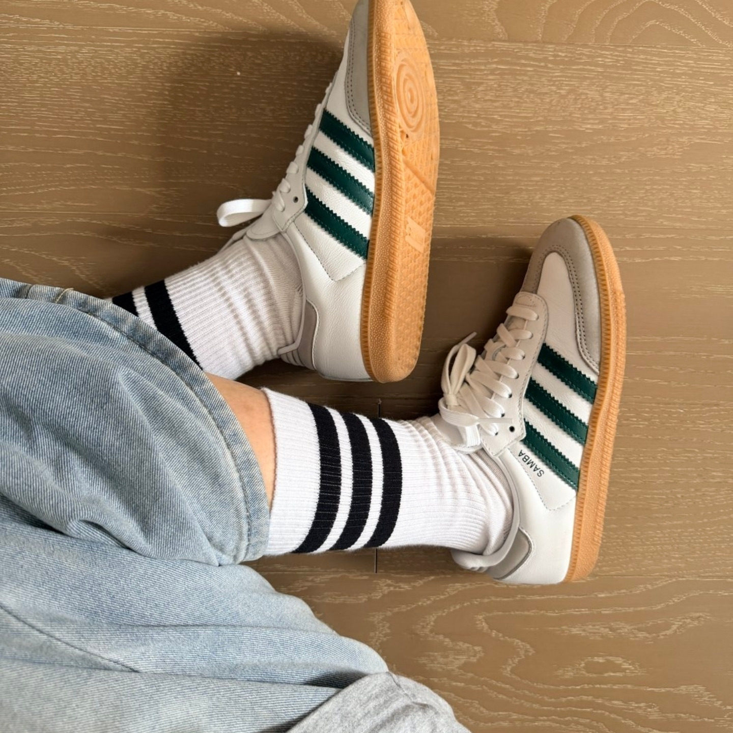 adidas originals SAMBA OG 舒适薄底 耐磨 低帮 板鞋 女款 白绿