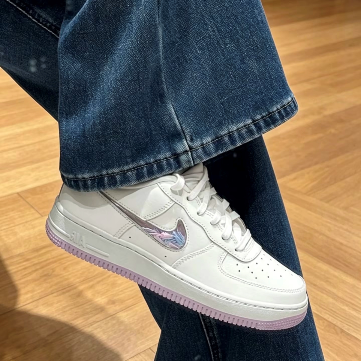 耐克AF1GS低帮白紫儿童板鞋