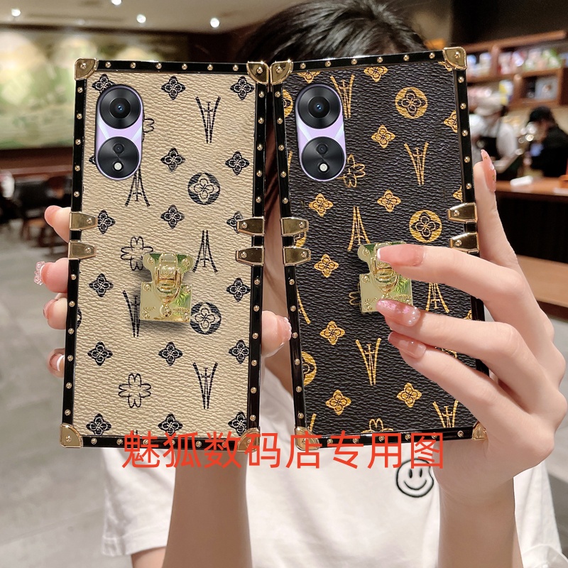 新款皮纹花朵适用于OPPOA58方形手机壳A58x全包四角加厚防摔带锁帖保护套