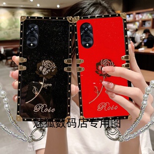 镶钻玫瑰花适用于OPPOA97方形电镀手机外壳A97全包四角加厚防摔带手链保护套 新款