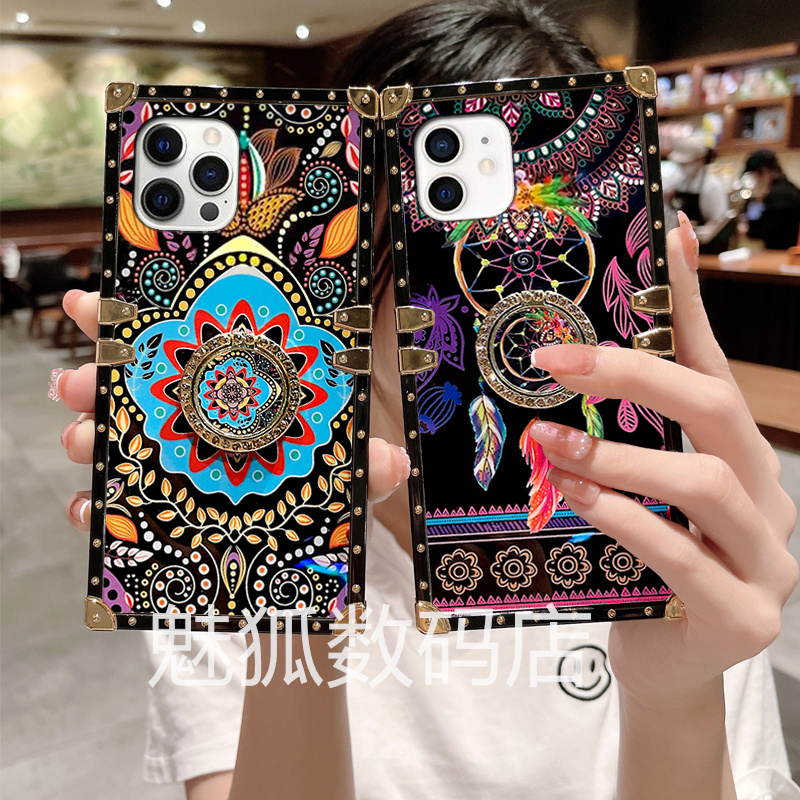 新款多彩风铃黑红米note11pro方形手机壳note12pro全包四角防摔耐脏带支架note12女款个性note11潮牌5g保护套