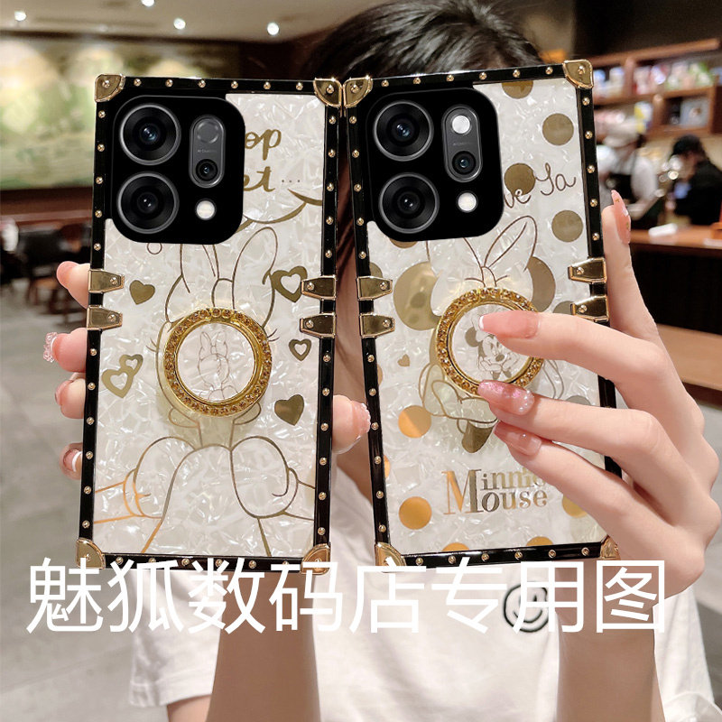 新款米妮黛西适用于OPPOReno14pro方形电镀手机外壳Reno14全包边四角加厚防摔带支架保护套