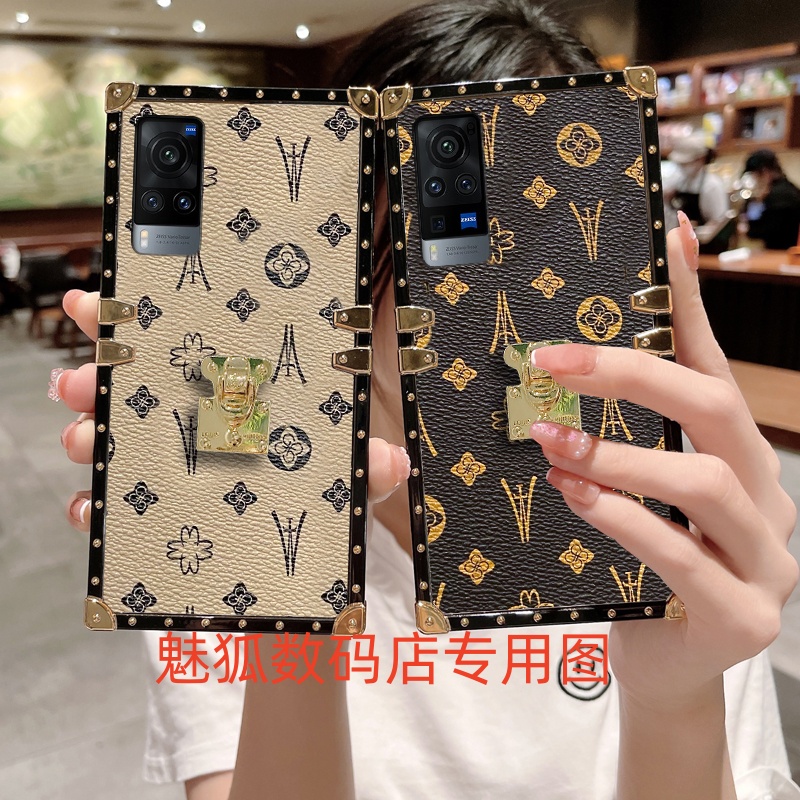 新款皮纹花朵适用于vivoX60pro方形手机壳vivoX60t全包四角加厚防摔带锁帖保护套