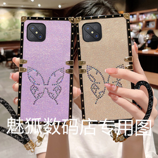 新款 闪钻蝴蝶适用于OPPOA92方形电镀带手绳手机外壳A92s全包边四角加厚防摔保护套