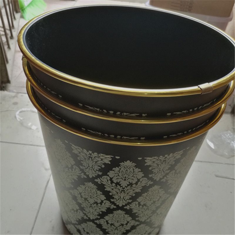 塑料金边黑色垃圾桶 加大号印花废纸篓 家用时尚纸筒 无盖垃圾桶