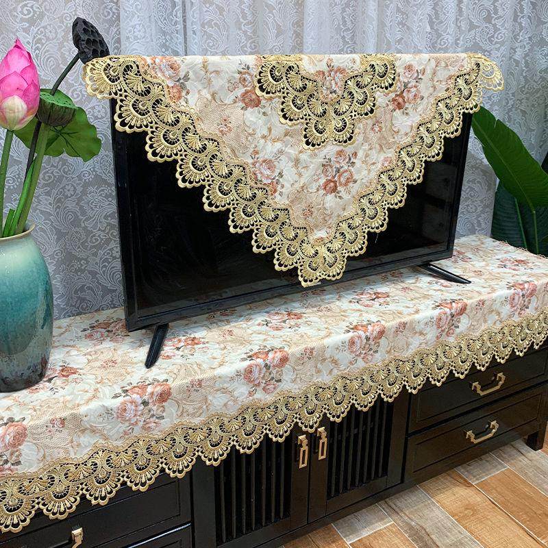 欧式电视机罩布艺蕾丝新中式电视柜盖布防尘罩长方形电视机套罩