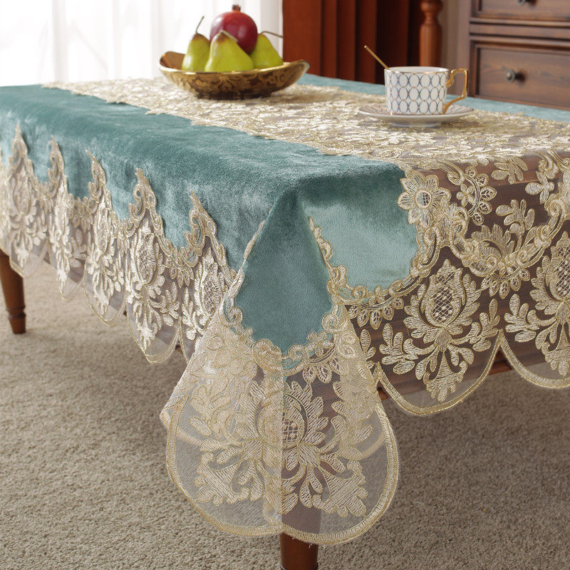 美式蕾丝布艺桌布正方形丝绒绣花餐桌布茶几台布长方形长桌布欧式
