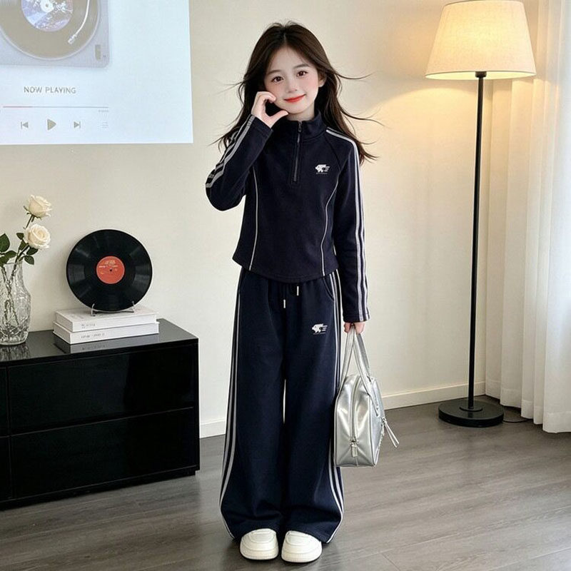 大女童运动套装秋装2026新款中大童女孩阔腿裤棒球服外套洋气时尚