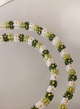 HUYA手作蜜瓜豆绿串珠项链手工编织花朵可爱少女心复古小众项链