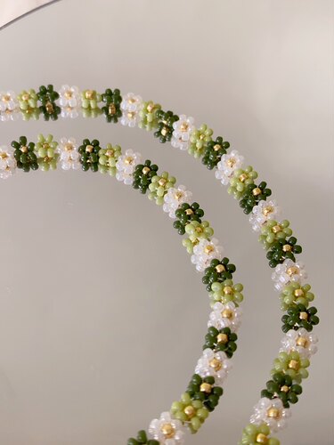 HUYA手作蜜瓜豆绿串珠项链手工编织花朵可爱少女心复古小众项链