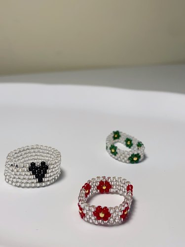 HUYA手作花朵爱心编制戒指手工制作独特设计串珠戒指小众原创